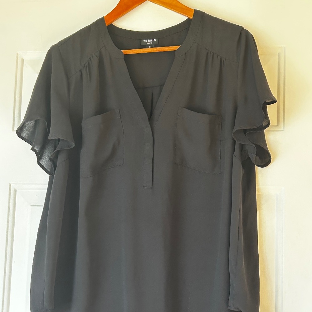 torrid Black Ruffle Sleeve V-Neck Blouse